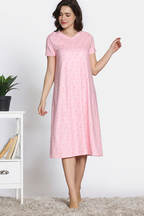 Zivame Sweetheart Diaries Knit Poly Mid Length Nightdress - Rose Shadow — image 2